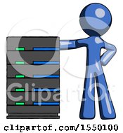 Poster, Art Print Of Blue Design Mascot Man With Server Rack Leaning Confidently Against It