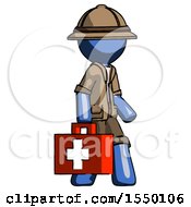 Poster, Art Print Of Blue Explorer Ranger Man Walking With Medical Aid Briefcase To Right