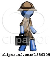 Poster, Art Print Of Blue Explorer Ranger Man Walking With Briefcase To The Right