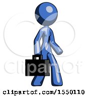 Blue Design Mascot Woman Walking With Briefcase To The Right