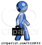 Blue Design Mascot Man Walking With Briefcase To The Right