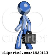 Blue Design Mascot Woman Man Walking With Briefcase To The Left