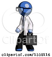Blue Doctor Scientist Man Walking With Briefcase To The Left