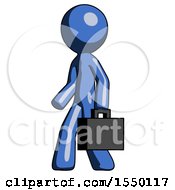 Poster, Art Print Of Blue Design Mascot Man Walking With Briefcase To The Left