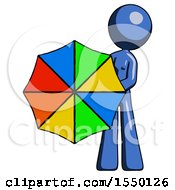 Poster, Art Print Of Blue Design Mascot Woman Holding Rainbow Umbrella Out To Viewer