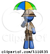Poster, Art Print Of Blue Explorer Ranger Man Holding Umbrella Rainbow Colored