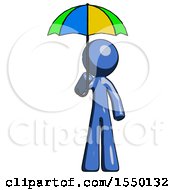 Poster, Art Print Of Blue Design Mascot Man Holding Umbrella Rainbow Colored
