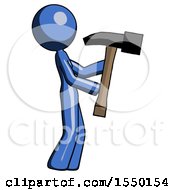 Poster, Art Print Of Blue Design Mascot Woman Hammering Something On The Right