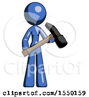 Poster, Art Print Of Blue Design Mascot Woman Holding Hammer Ready To Work