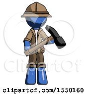 Poster, Art Print Of Blue Explorer Ranger Man Holding Hammer Ready To Work