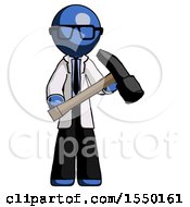 Poster, Art Print Of Blue Doctor Scientist Man Holding Hammer Ready To Work