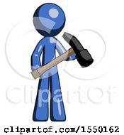 Blue Design Mascot Man Holding Hammer Ready To Work
