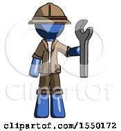 Poster, Art Print Of Blue Explorer Ranger Man Holding Wrench Ready To Repair Or Work
