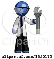 Poster, Art Print Of Blue Doctor Scientist Man Holding Wrench Ready To Repair Or Work