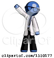Poster, Art Print Of Blue Doctor Scientist Man Waving Emphatically With Right Arm