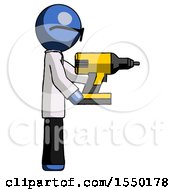 Poster, Art Print Of Blue Doctor Scientist Man Using Drill Drilling Something On Right Side