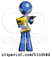 Poster, Art Print Of Blue Design Mascot Woman Holding Large Drill