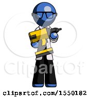 Blue Doctor Scientist Man Holding Large Drill