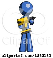 Blue Design Mascot Man Holding Large Drill