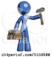 Poster, Art Print Of Blue Design Mascot Woman Holding Tools And Toolchest Ready To Work