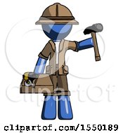 Poster, Art Print Of Blue Explorer Ranger Man Holding Tools And Toolchest Ready To Work