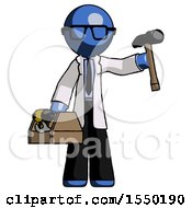 Poster, Art Print Of Blue Doctor Scientist Man Holding Tools And Toolchest Ready To Work