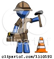 Poster, Art Print Of Blue Explorer Ranger Man Under Construction Concept Traffic Cone And Tools