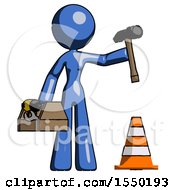 Blue Design Mascot Woman Under Construction Concept Traffic Cone And Tools