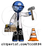 Blue Doctor Scientist Man Under Construction Concept Traffic Cone And Tools