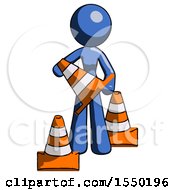 Poster, Art Print Of Blue Design Mascot Woman Holding A Traffic Cone