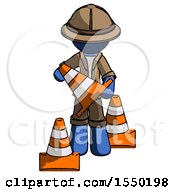 Poster, Art Print Of Blue Explorer Ranger Man Holding A Traffic Cone