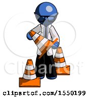 Poster, Art Print Of Blue Doctor Scientist Man Holding A Traffic Cone