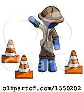 Poster, Art Print Of Blue Explorer Ranger Man Standing By Traffic Cones Waving