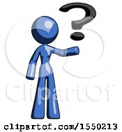 Poster, Art Print Of Blue Design Mascot Woman Holding Question Mark To Right