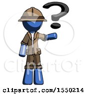 Poster, Art Print Of Blue Explorer Ranger Man Holding Question Mark To Right