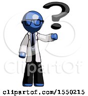 Blue Doctor Scientist Man Holding Question Mark To Right