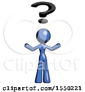 Poster, Art Print Of Blue Design Mascot Woman Question Mark Above Head Confused