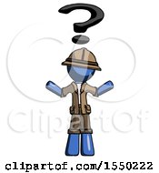Poster, Art Print Of Blue Explorer Ranger Man With Question Mark Above Head Confused