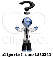 Poster, Art Print Of Blue Doctor Scientist Man With Question Mark Above Head Confused
