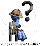 Poster, Art Print Of Blue Explorer Ranger Man Question Mark Concept Sitting On Chair Thinking