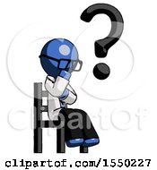 Poster, Art Print Of Blue Doctor Scientist Man Question Mark Concept Sitting On Chair Thinking