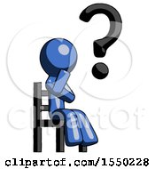 Poster, Art Print Of Blue Design Mascot Man Question Mark Concept Sitting On Chair Thinking