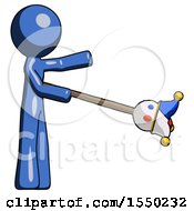 Blue Design Mascot Man Holding Jesterstaff I Dub Thee Foolish Concept