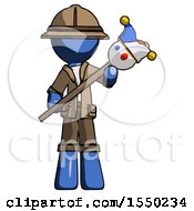 Poster, Art Print Of Blue Explorer Ranger Man Holding Jester Diagonally