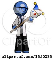 Blue Doctor Scientist Man Holding Jester Diagonally