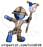 Poster, Art Print Of Blue Explorer Ranger Man Holding Jester Staff Posing Charismatically
