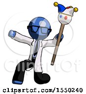 Poster, Art Print Of Blue Doctor Scientist Man Holding Jester Staff Posing Charismatically