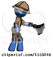 Poster, Art Print Of Blue Explorer Ranger Man Dusting With Feather Duster Downwards