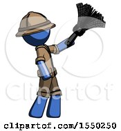 Poster, Art Print Of Blue Explorer Ranger Man Dusting With Feather Duster Upwards