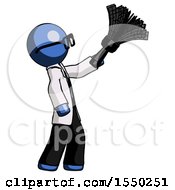 Poster, Art Print Of Blue Doctor Scientist Man Dusting With Feather Duster Upwards